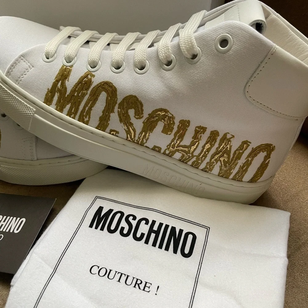 Moschino High top sneakers canvas White/ Gold Versatile aesthetic - Picture 9 of 10